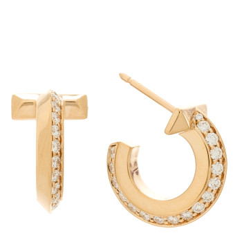 TIFFANY 18K Rose Gold Diamond T1 Hoop Earrings