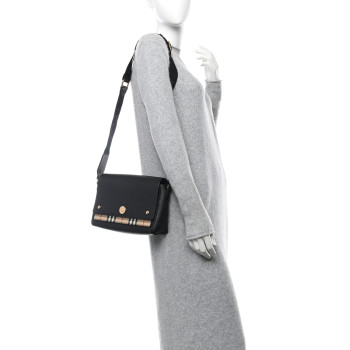 BURBERRY Coated Canvas Calfskin Vintage Check Medium Note Crossbody Bag Black