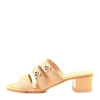 CHANEL Fabric Metal CC Logo Mules 39.5 Beige