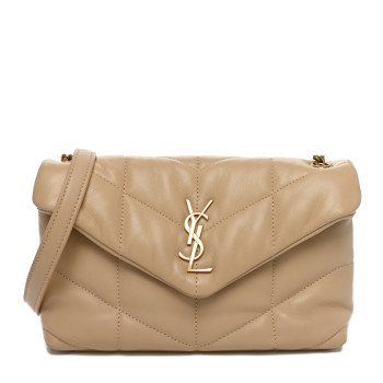 SAINT LAURENT Lambskin Quilted Toy Loulou Puffer Monogram Chain Satchel Nude Powder