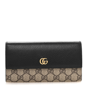 GUCCI Dollar Calfskin GG Supreme Monogram GG Marmont Continental Wallet Black Beige Ebony