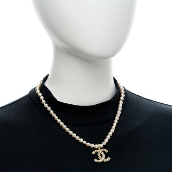 CHANEL Pearl Crystal Baguette CC Short Necklace Gold