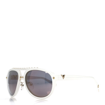 LOUIS VUITTON Acetate Aviator Serpico Studded Sunglasses Z2358W White