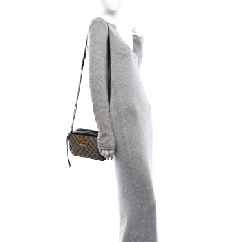 GUCCI Monogram Matelasse Diagonal Small GG Marmont Chain Shoulder Bag Beige Black