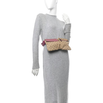 GUCCI GG Monogram Web Double Pocket Belt Bag Pink