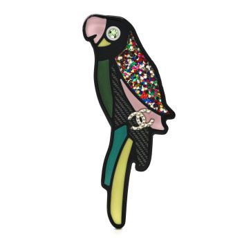 CHANEL Resin Parrot CC Brooch Multicolor
