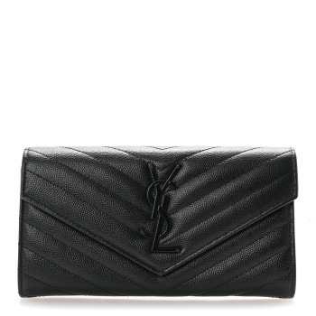 SAINT LAURENT Grain De Poudre Matelasse Chevron Monogram Flap Wallet Black