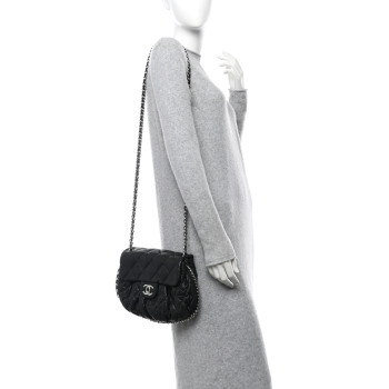 CHANEL Washed Lambskin Quilted Large Chain Around Flap Black