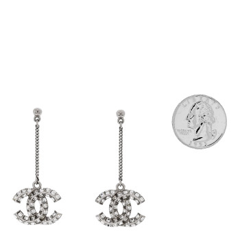 CHANEL Baguette Crystal CC Drop Earrings Silver