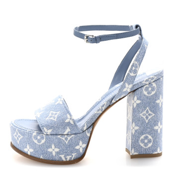 LOUIS VUITTON Monogram Jacquard Denim Platform Sandals 40 Blue