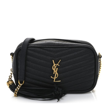 SAINT LAURENT Grain De Poudre Matelasse Monogram Mini Lou Camera Bag Black