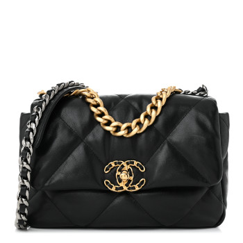 CHANEL Goatskin Quilted Medium Chanel 19 Flap Black