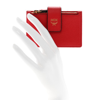 MCM Grained Calfskin Milla Accordion Card Case Red