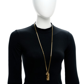 CHANEL Metal Crystal CC Boy Pendant Long Necklace Gold