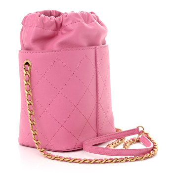 CHANEL Calfskin Small CC Chain Bucket Drawstring Bag Pink
