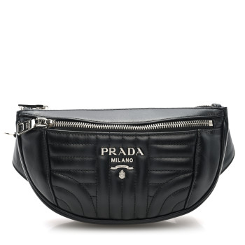 PRADA Soft Calfskin Impunture Diagramme Belt Bag Black