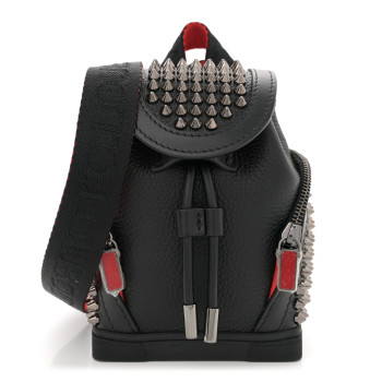 CHRISTIAN LOUBOUTIN Calfskin Spiked Mini Explorafunk Keyring Bag Black
