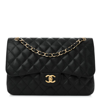 CHANEL Caviar Quilted Jumbo Double Flap Black