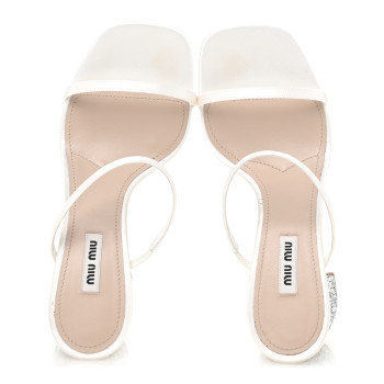 MIU MIU Satin Raso Glitter Block Heel Sandals 38 White Argento