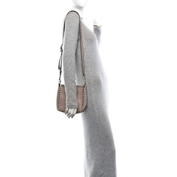 VALENTINO GARAVANI Pebbled Calfskin Mini Rockstud Flip-Lock Messenger Bag Poudre