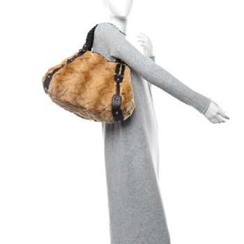 GUCCI Mink Fur Medium Pelham Shoulder Bag Beige Brown
