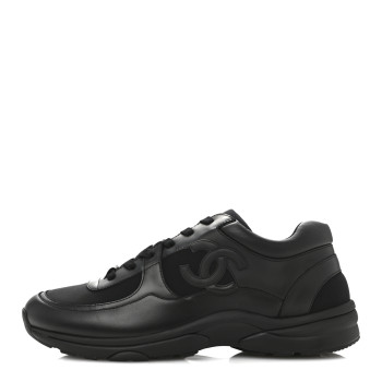 CHANEL Lambskin Fabric CC Uniform Mens Sneakers 44 Black