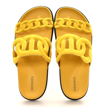 HERMES Suede Goatskin Extra Sandals 39 Jaune Sable