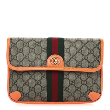 GUCCI GG Supreme Monogram Web Small Ophidia Belt Bag Beige Ebony Orange
