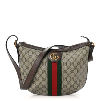 GUCCI GG Supreme Monogram Web Small Ophidia Half Moon Hobo Brown