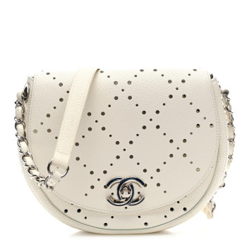 CHANEL Caviar Perforated Messenger Bag White