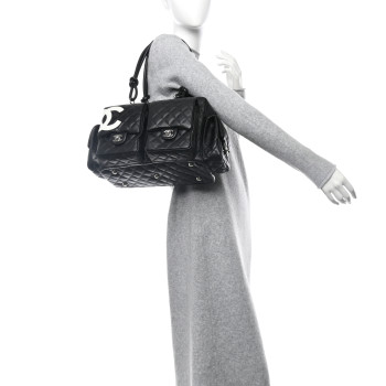 CHANEL Calfskin Quilted Large Cambon Multipocket Reporter Black White
