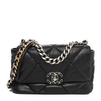 CHANEL Lambskin Quilted Medium Chanel 19 Flap Black