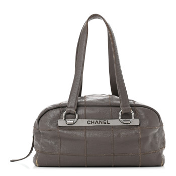 CHANEL Caviar Square Stitched Bowler Grey