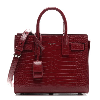 SAINT LAURENT Calfskin Crocodile Embossed Nano Sac De Jour Red