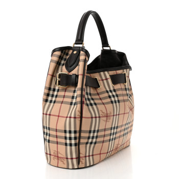 BURBERRY Haymarket Check Medium Walden Belted Hobo Chocolate