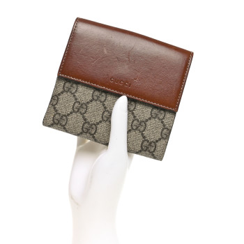 GUCCI GG Supreme Monogram French Flap Wallet Brown