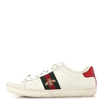 GUCCI Calfskin Ayers Bee Embroidered Womens Ace Sneakers 36.5 White Green