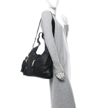 GUCCI Pebbled Calfskin Medium New Jackie Shoulder Bag Black