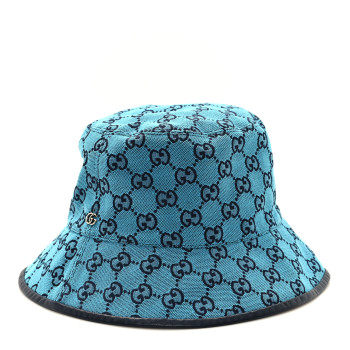 GUCCI Monogram Multicolor New Sakai Calfskin Bob Malibu Bucket Hat L Light Blue