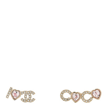 CHANEL Metal Strass I Love Coco Heart Earrings Gold Pink