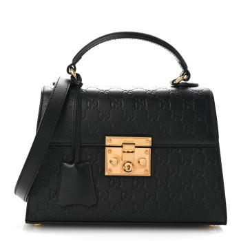 GUCCI Guccissima Signature Small Padlock Top Handle Bag Black