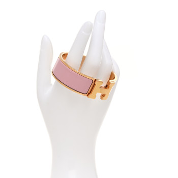 HERMES Enamel Wide Clic Clac H Bracelet GM Rose Poudre