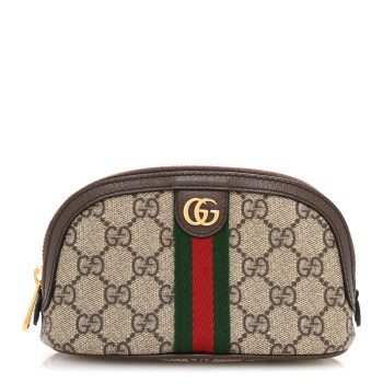 GUCCI GG Supreme Monogram Textured Calfskin Web Medium Ophidia Cosmetic Case Beige Ebony New Acero