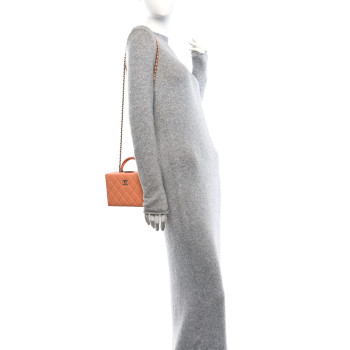 CHANEL Lambskin Quilted Small CC Top Handle Box Bag Light Orange