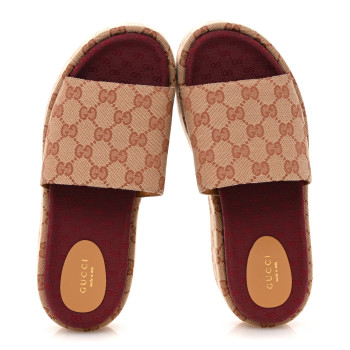 GUCCI Canvas GG Monogram Angelina Platform Slide Sandals 40 Beige Ruggine