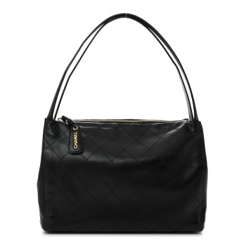 CHANEL Lambskin Stitched Shoulder Bag Black