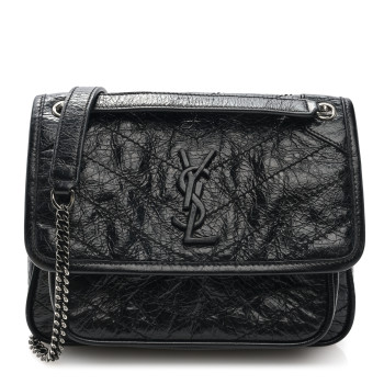 SAINT LAURENT Crinkled Calfskin Matelasse Monogram Baby Niki Chain Satchel Black