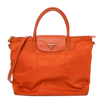 PRADA Tessuto Nylon Saffiano Tote Papaya