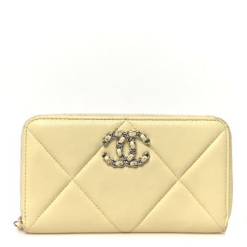 CHANEL Shiny Goatskin Quilted 19 Long Zipped Around Wallet Yellow