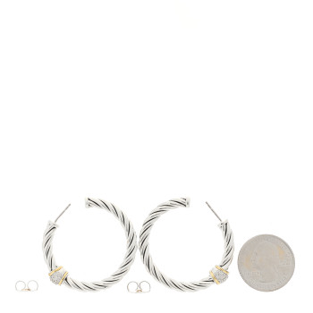 DAVID YURMAN Sterling Silver 18K Yellow Gold Diamond Cable Classics Hoop Earrings